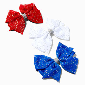 Red, White, &amp; Blue Glitter Bow Hair Clips - 3 Pack,