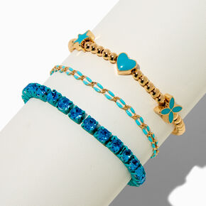Blue Enamel Heart &amp; Star Bracelet Set - 3 Pack,