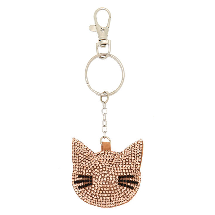 Claire's Porte-clés bling-bling motif chat ébouriffé couleur doré rose