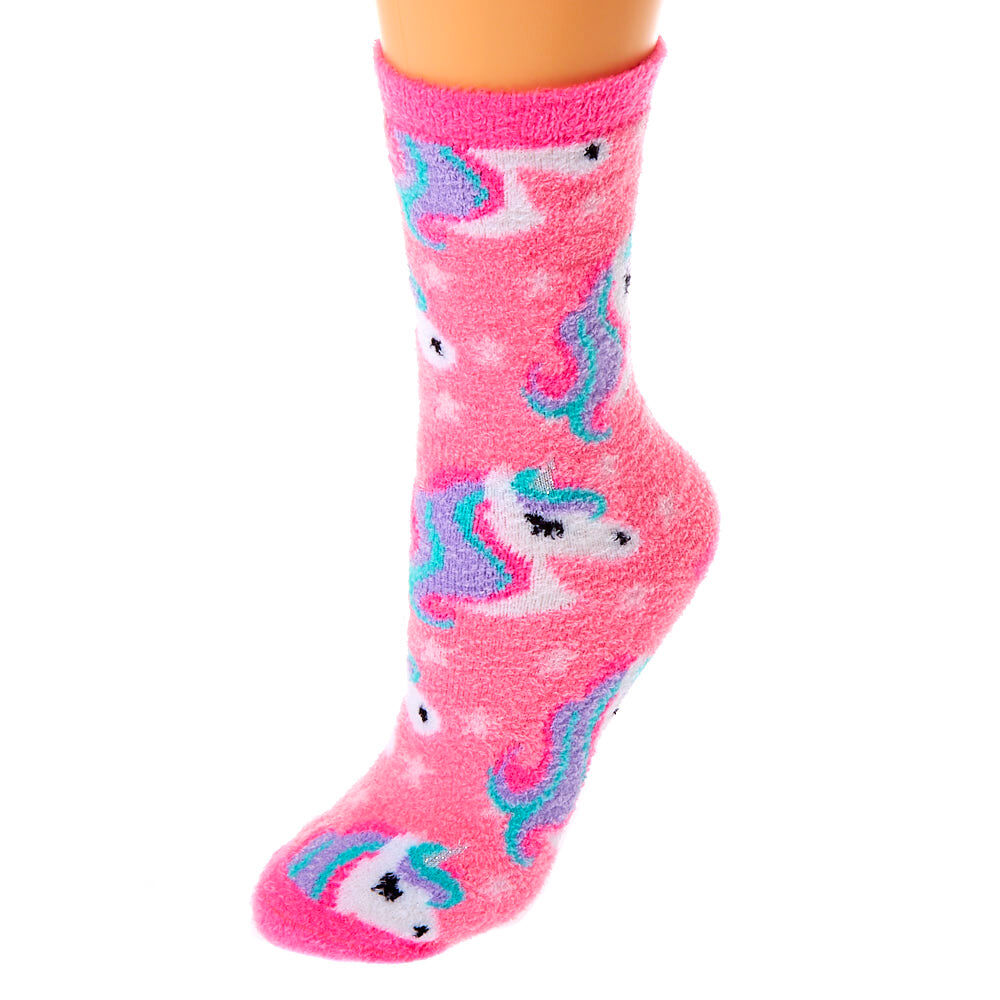 Miss Glitter the Unicorn Fuzzy Crew Socks - Pink,