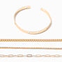 Gold Chain &amp; Heart Cuff Bracelet Set - 4 Pack,