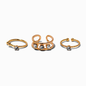 Faux anneaux de nez vari&eacute;s strass couleur dor&eacute;e - Lot de 3,