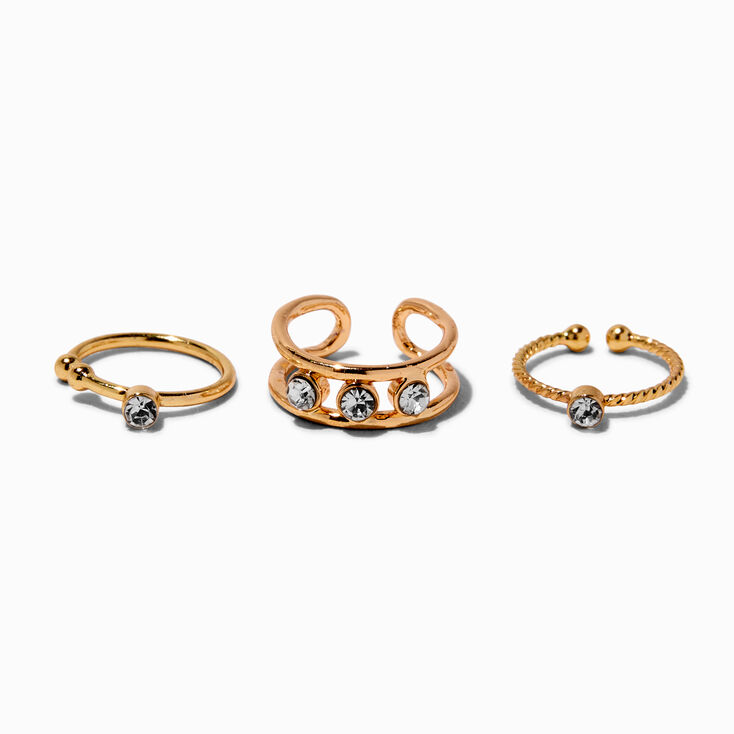 Gold-tone Crystal Mixed Hoop Faux Nose Rings - 3 Pack,