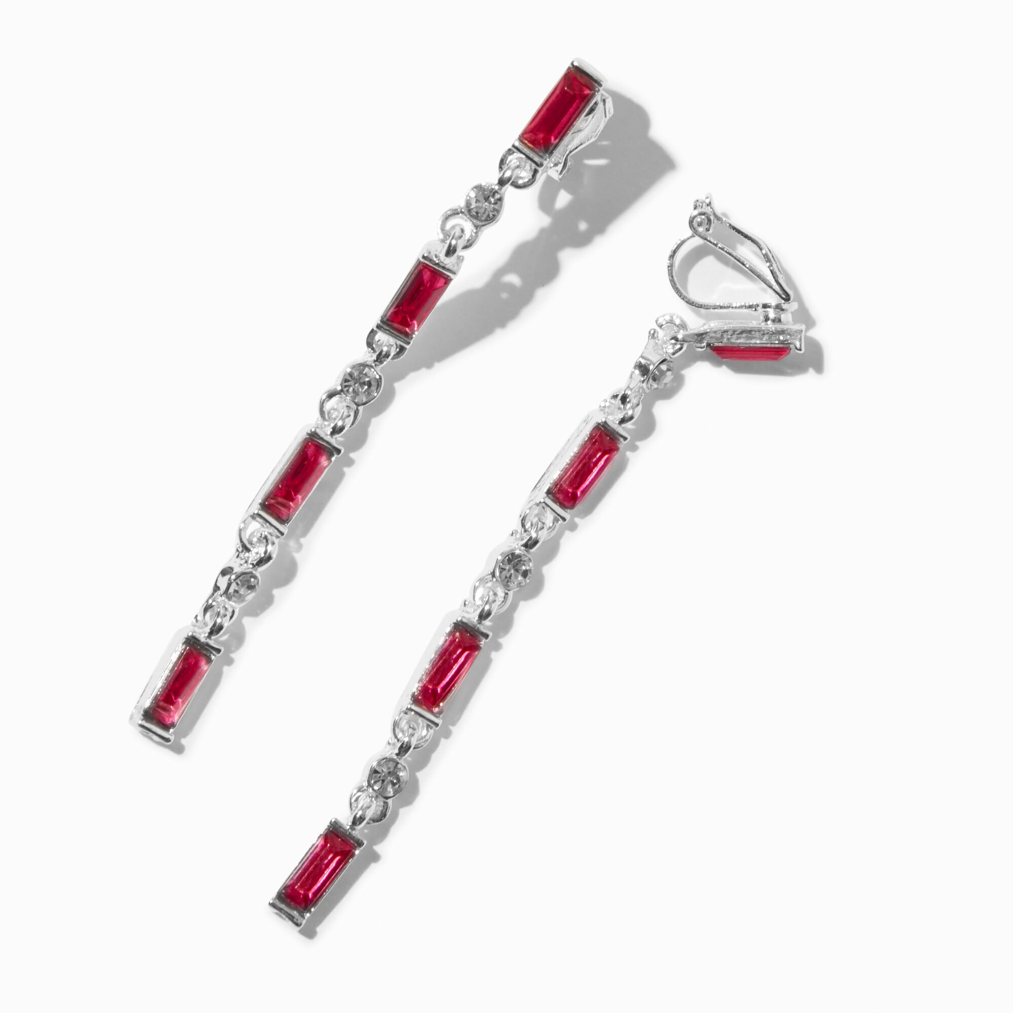 View Claires Baguette SilverTone 25 ClipOn Drop Earrings Pink information