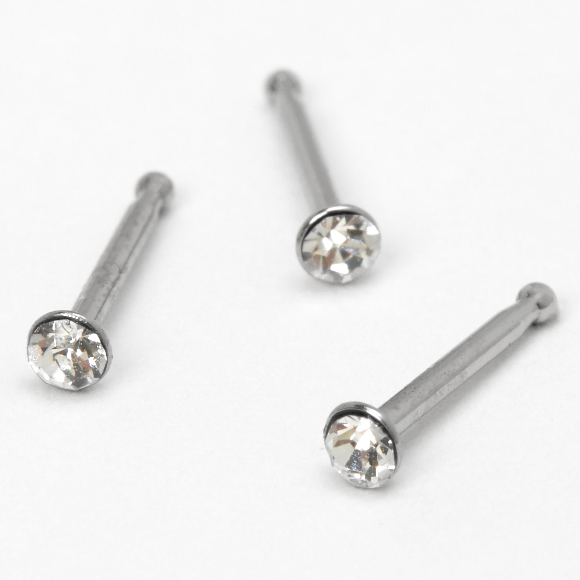 View Claires 20G Crystal Nose Studs 3 Pack Silver information