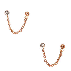 18Kt Rose Gold Plated Crystal Connector Earrings,