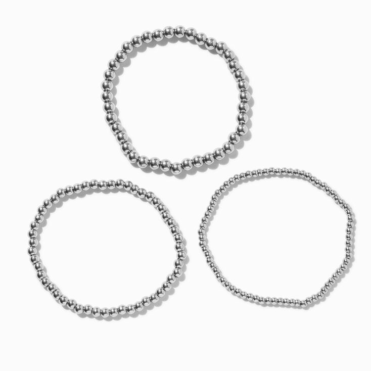 Silver-tone Stainless Steel Graduated Ball Stretch Bracelets - 3 Pack,