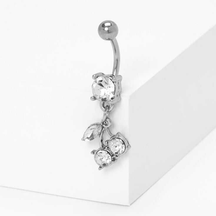 Silver-tone 14G Embellished Cherry Dangle Belly Ring,
