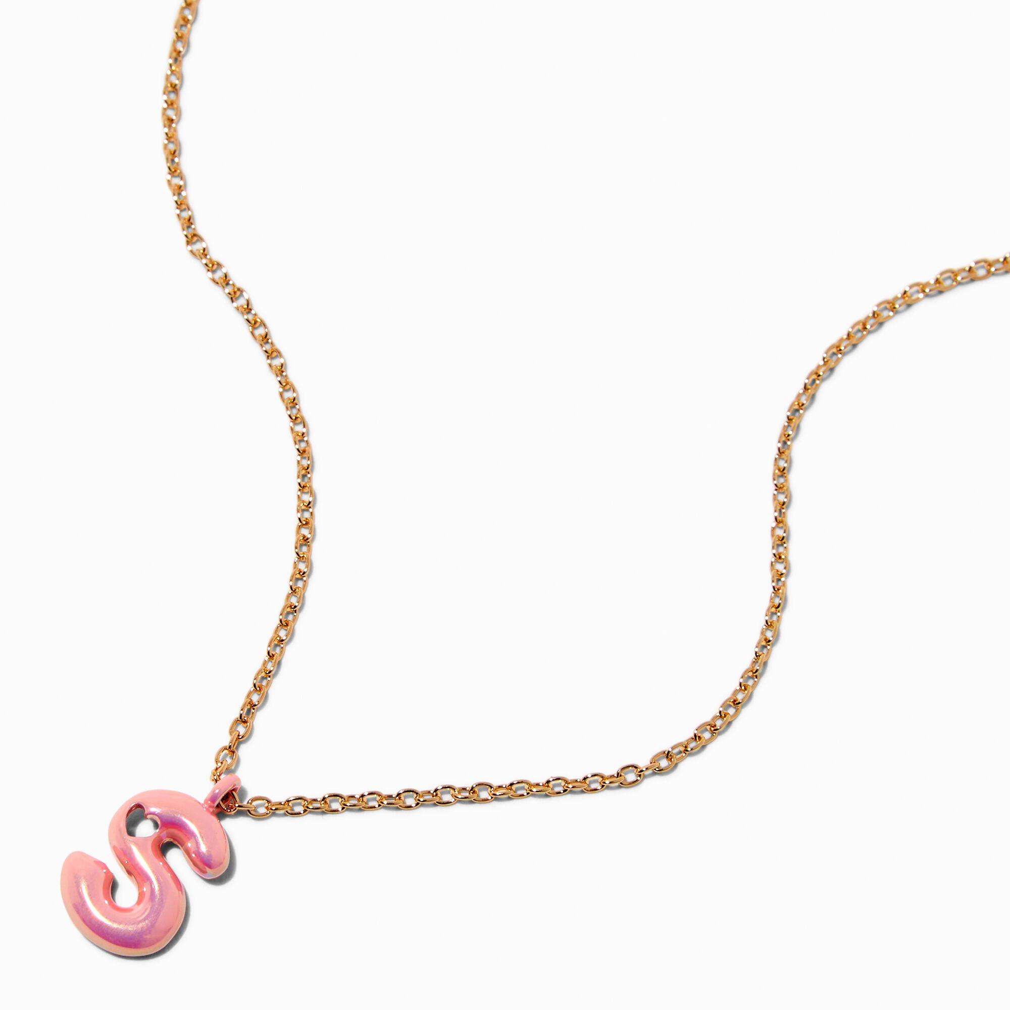 Pink Bubble Initial Heart Pendant Necklace - S,