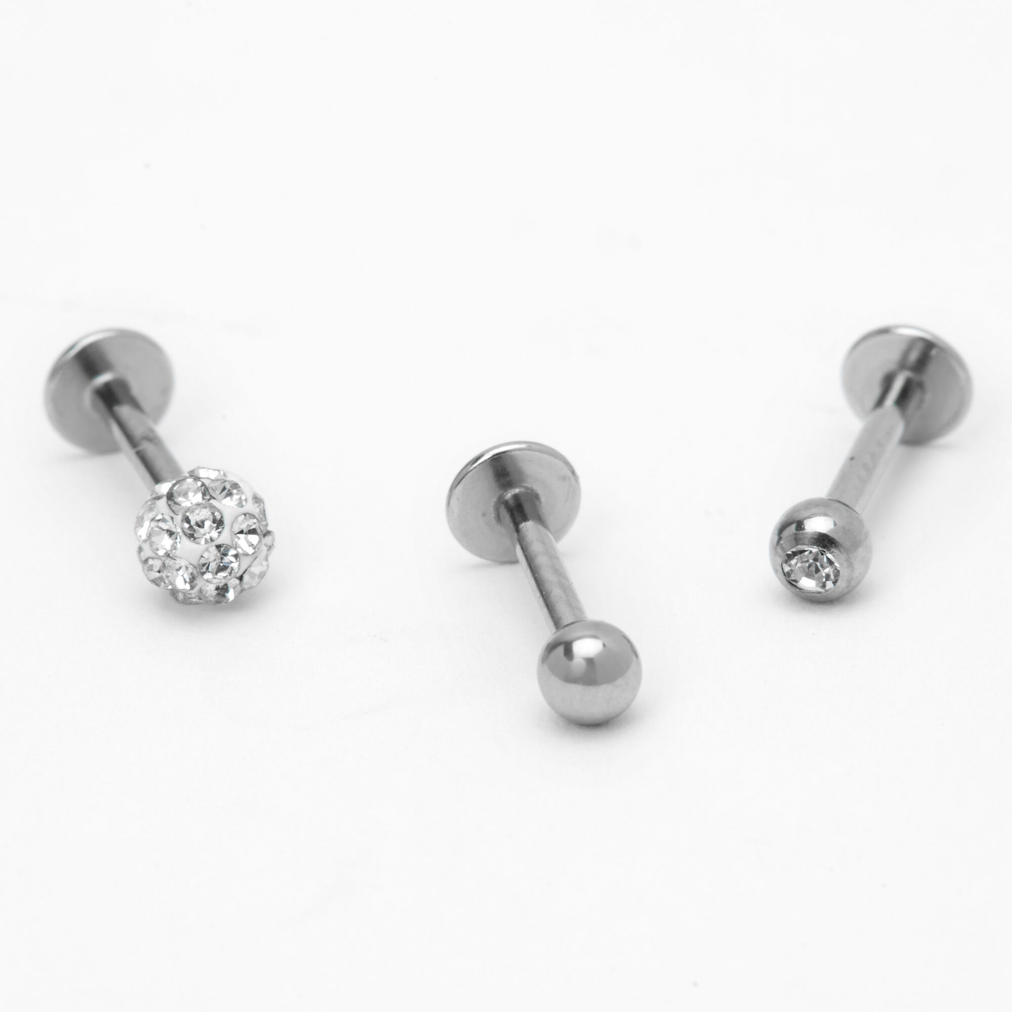 View Claires Tone 16G Crystal Fireball Helix Stud Earrings 3 Pack Silver information