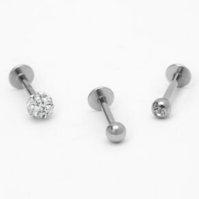 Silver-tone 16G Crystal Fireball Helix Stud Earrings - 3 Pack,