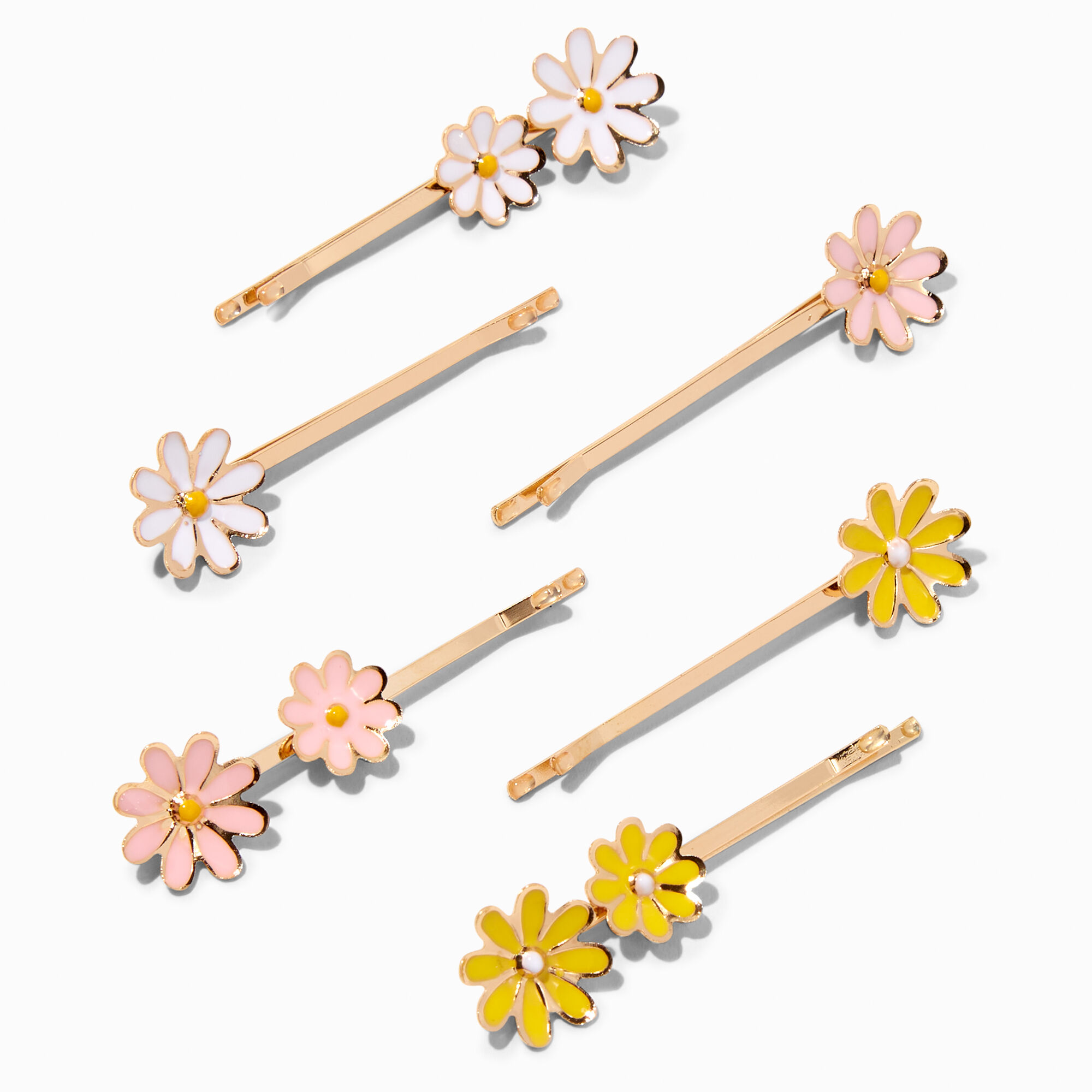 View Claires Enameled Daisy Hair Pins 6 Pack Gold information