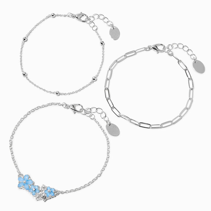 Blue Flower Bouquet Chain Bracelet Set - 3 Pack