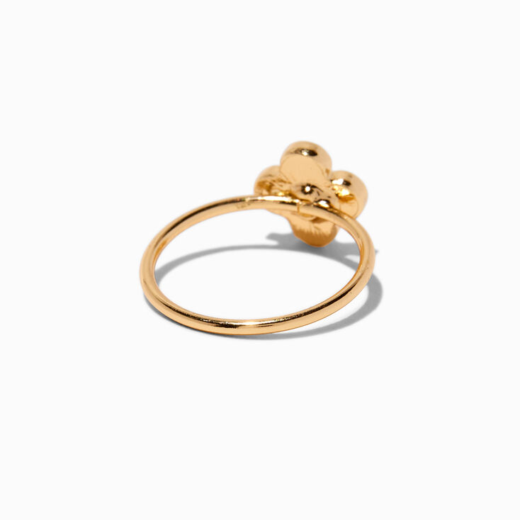 Gold-tone Pearl Clover Ring,