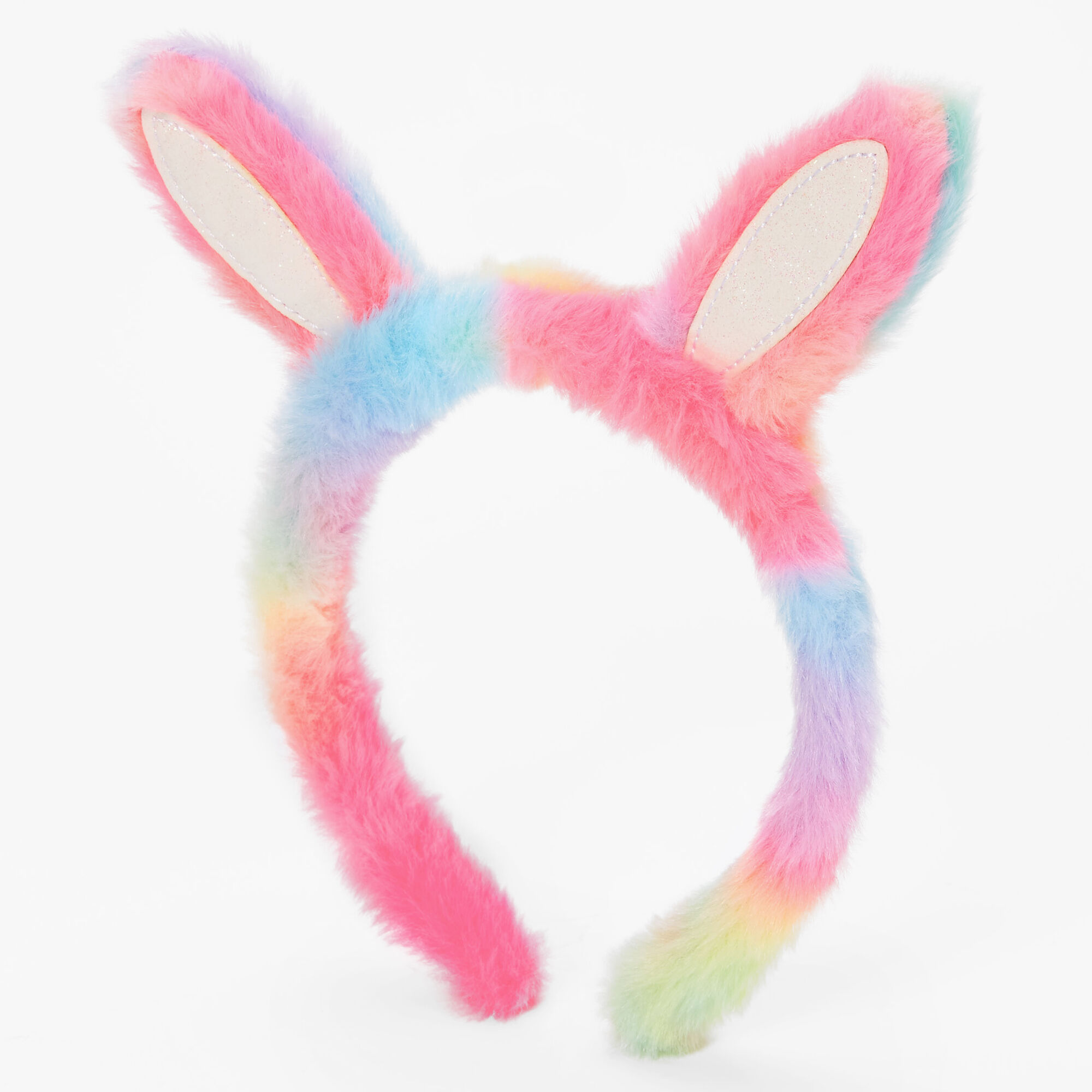 View Claires Club Plush Bunny Ears Headband Rainbow information