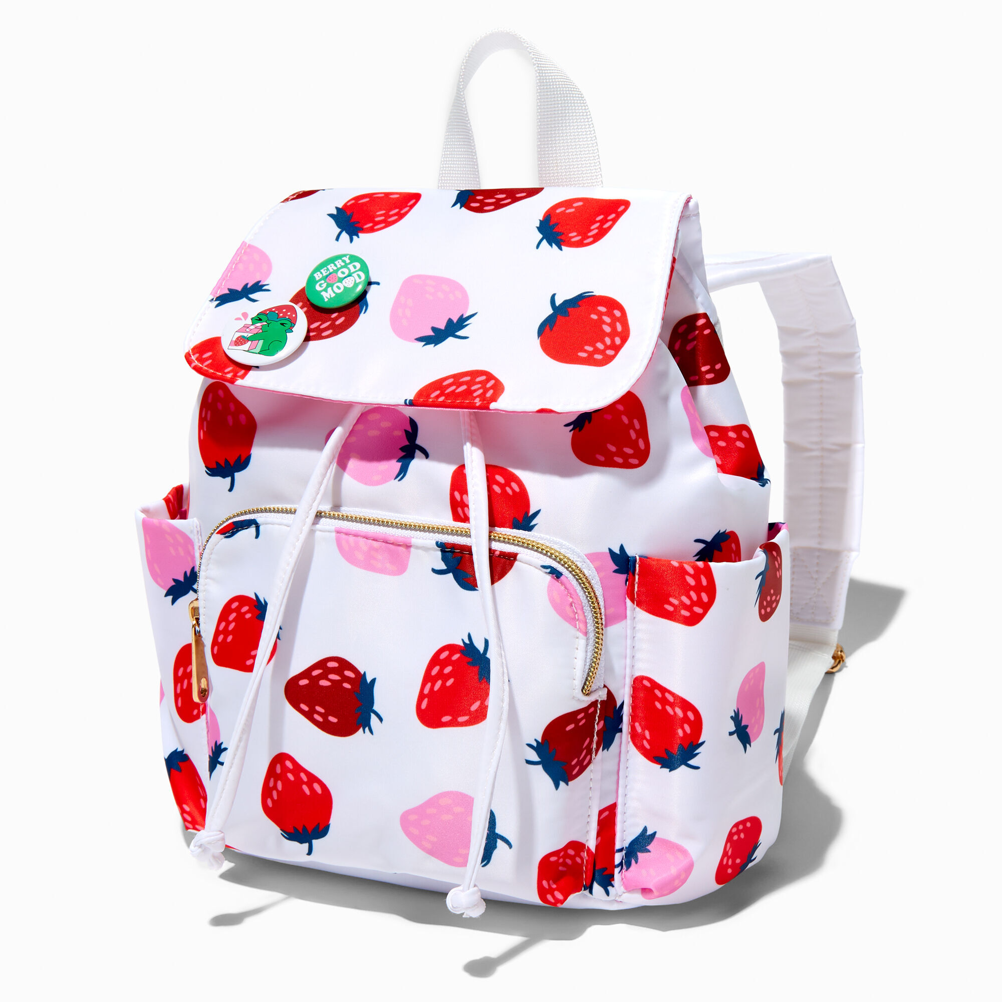 View Claires Strawberry Print Small Flap Backpack Red information