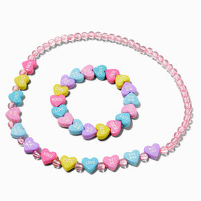 Conversation Hearts Beaded Stretch Necklace &amp; Bracelet Set - 2 Pack,