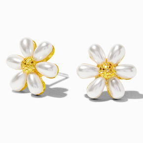 Gold Pearl Daisy Stud Earrings,