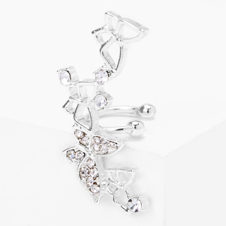 Silver Crystal Butterfly Ear Cuff Earring,