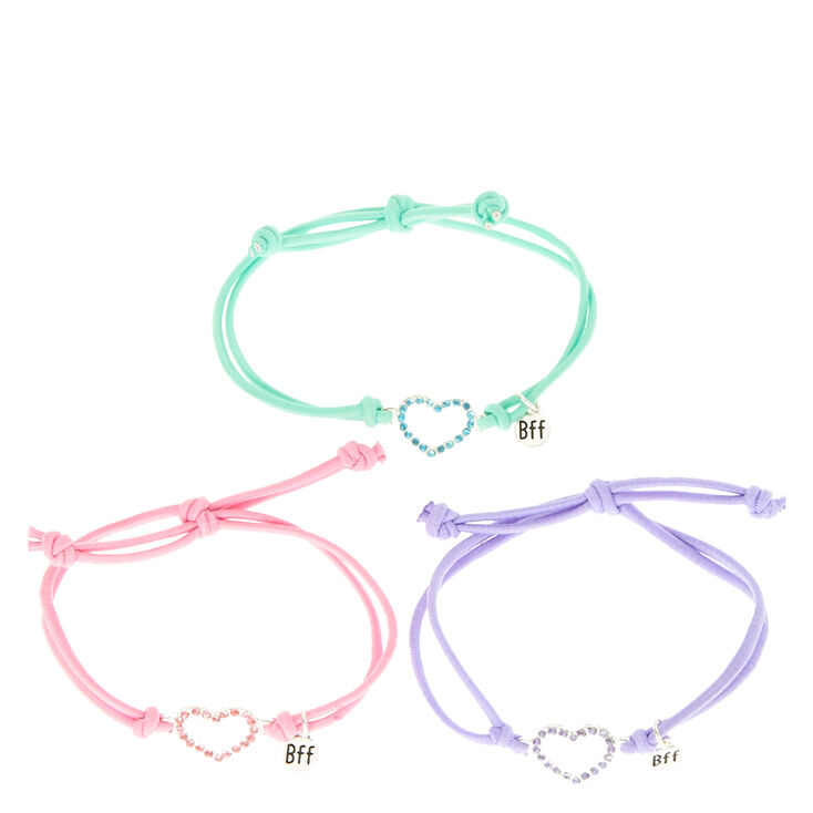 Best Friends Pastel Crystal Heart Adjustable Bracelets - 3 Pack,