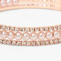 Rose Gold Rhinestone &amp; Pearl Triple Row Cuff Bracelet,