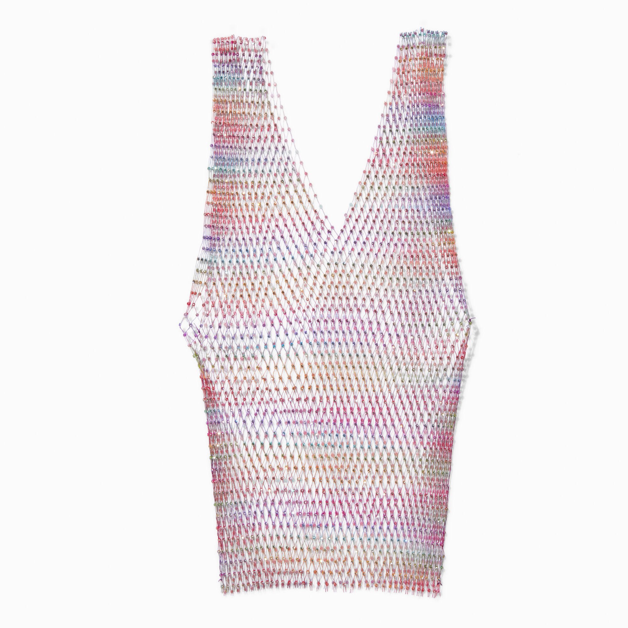 View Claires Crystal Studded Fishnet Tank Top Rainbow information