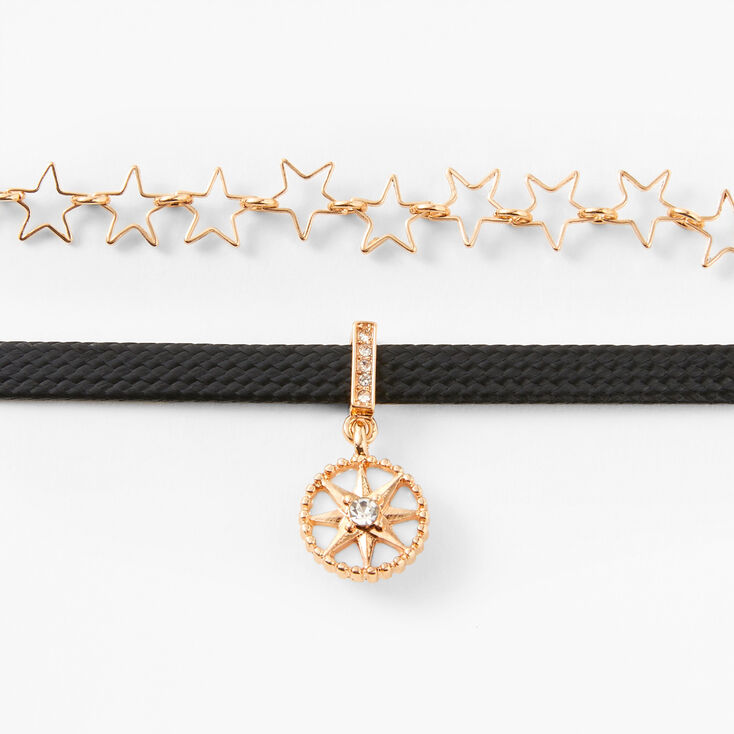 Gold Star Chain Braided Choker Necklace - Black,