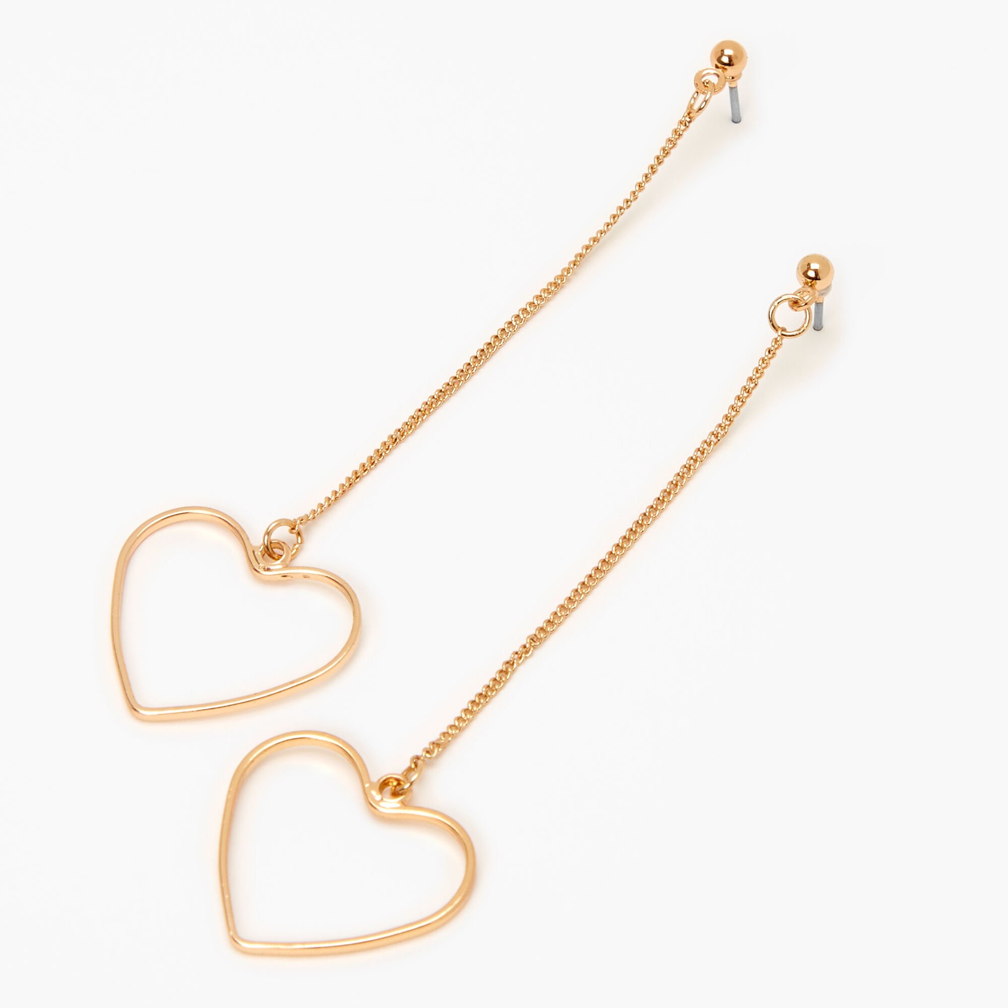 View Claires Tone Open Heart Linear 3 Drop Earrings Gold information