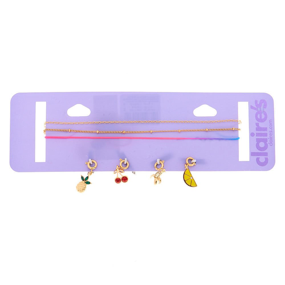 Tropical Fruit Charm Choker Necklaces - 3 Pack,