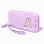 Lavender Furry Pearl Initial Wristlet Wallet - A,