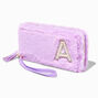 Lavender Furry Pearl Initial Wristlet Wallet - A,