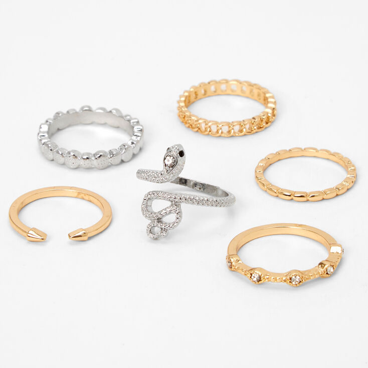 Mixed Metal Snake Rings - 6 Pack,