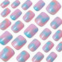 Holographic Glazed Short Square Vegan Faux Nail Set - 24 Pack,