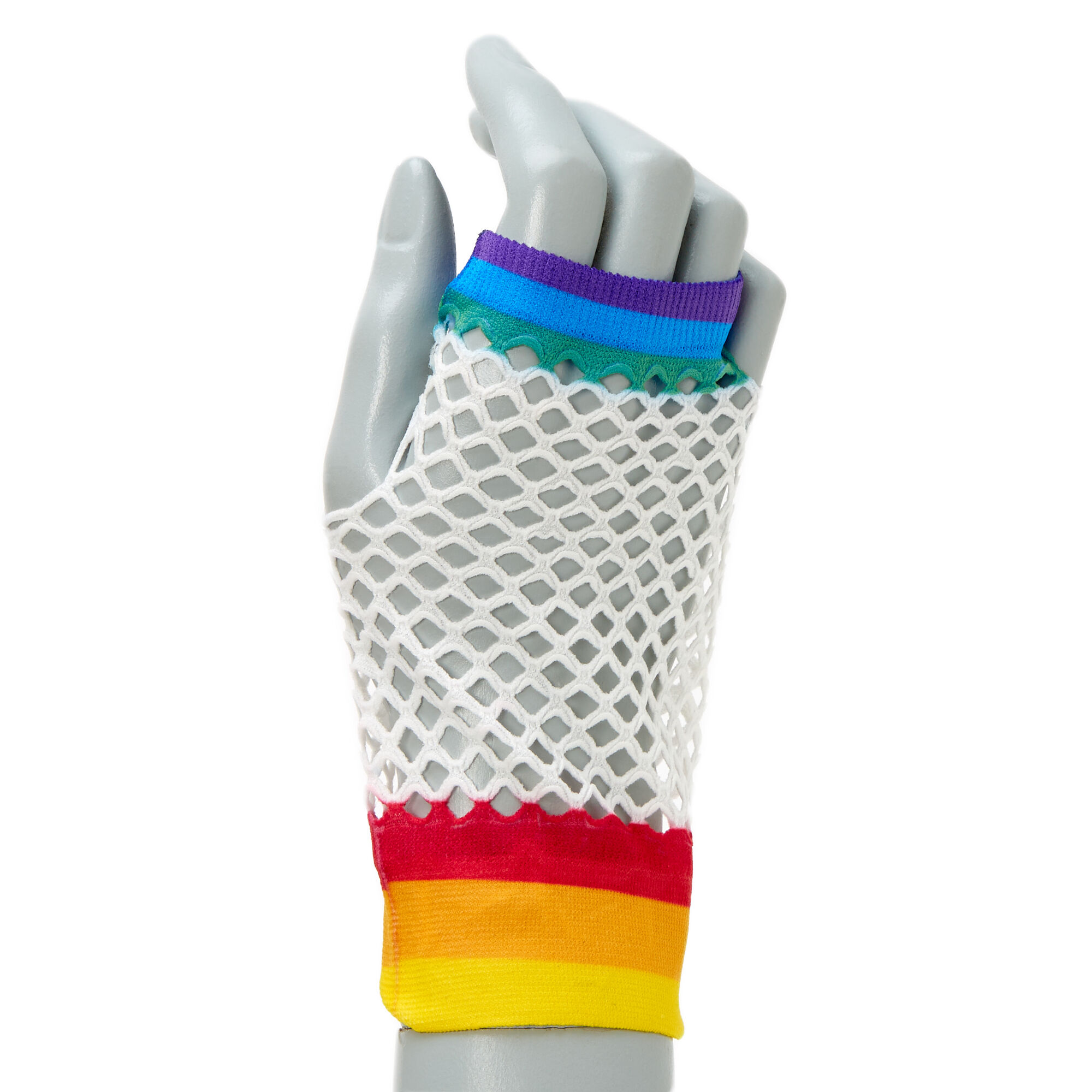 Claire's Mitaines en résille arc-en-ciel - Blanc