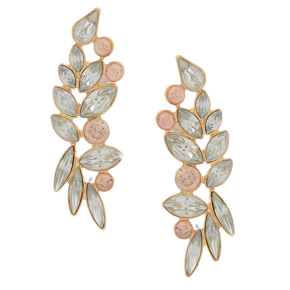 Gold 2 Crystal Ear Crawler Earrings