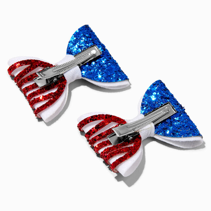 Glittery USA Flag Design Bow Hair Clips - 2 Pack,
