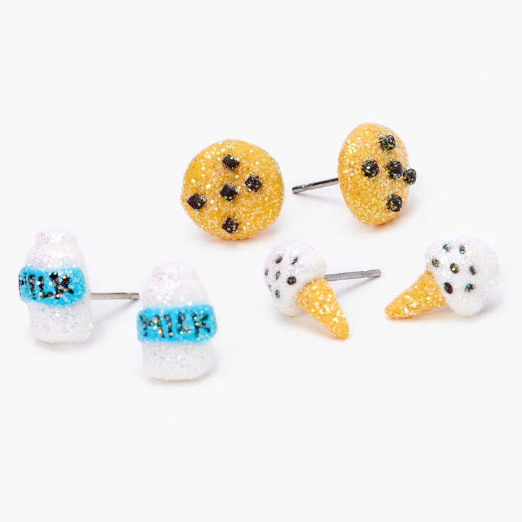Glitter Milk &amp; Cookies Stud Earrings - Brown, 3 Pack,