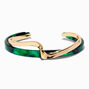 Bracelet manchette couleur dor&eacute;e ondul&eacute; et vert marbr&eacute;,