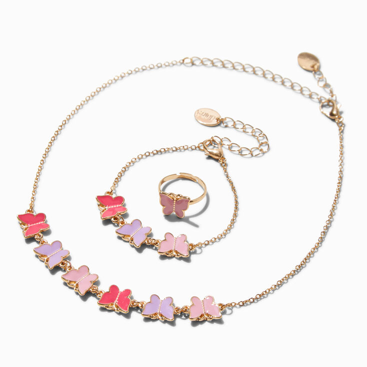 Claire&#39;s Club Gold-tone Connected Butterfly Jewelry Set - 3 Pack,