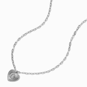 Silver-tone Radiant Heart Initial Pendant Necklace - C,
