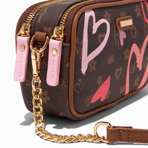 Status Icons &amp; Hearts Brown Camera Style Crossbody Bag,