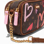 Status Icons &amp; Hearts Brown Camera Style Crossbody Bag,