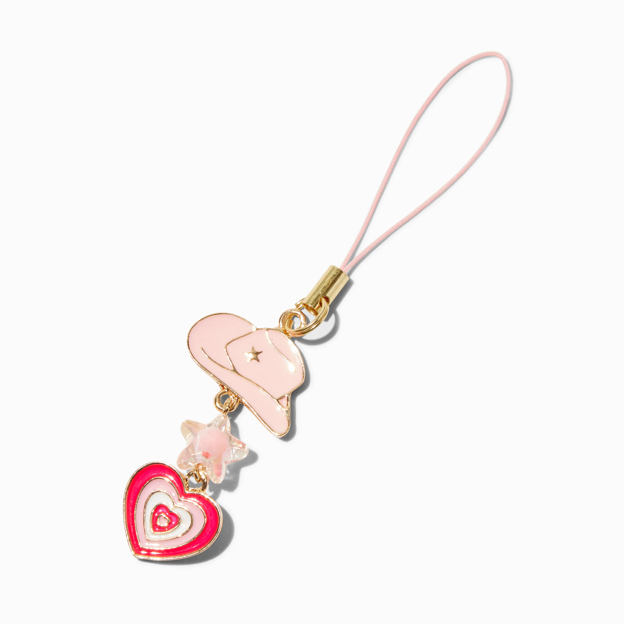 View Claires Cowgirl Hat Heart Enamel Phone Charm Pink information