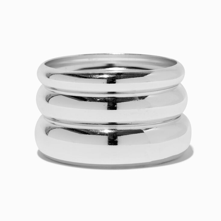 Silver-tone Mixed Chunky Bangle Bracelets - 3 Pack,