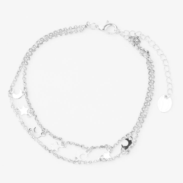 Silver-tone Celestial Charm Double Chain Anklet,