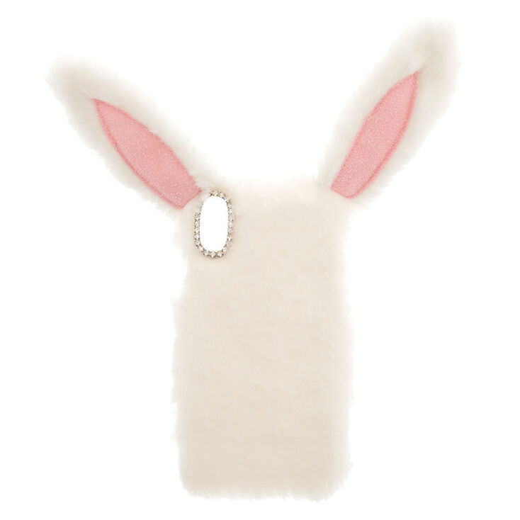 Coque de portable lapin en fausse fourrure blanche,