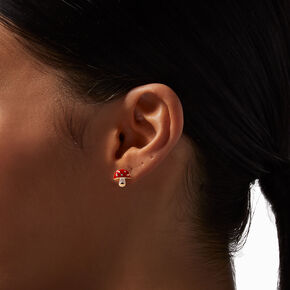 Red Mushroom Embellished Gold-tone Stud Earrings,