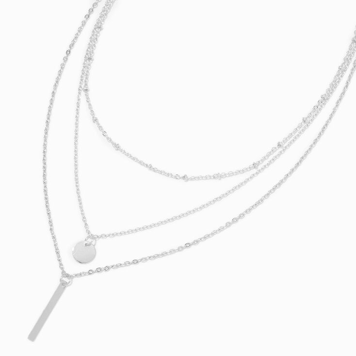 Silver Stick Multi-Strand Chain Necklace,