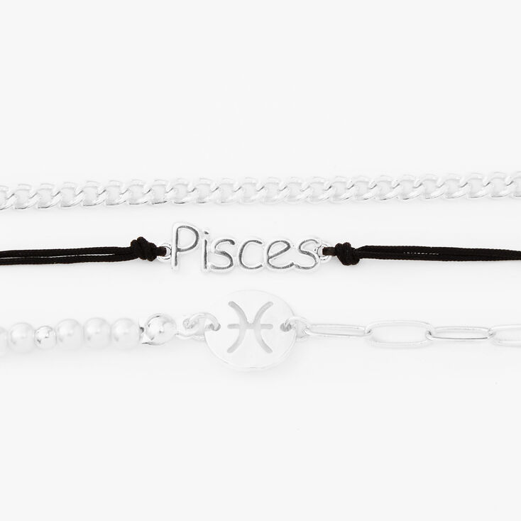 Silver Zodiac Bracelet Set - 3 Pack, Pisces,