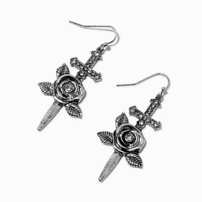 Silver-tone Dagger &amp; Rose Drop Earrings ,